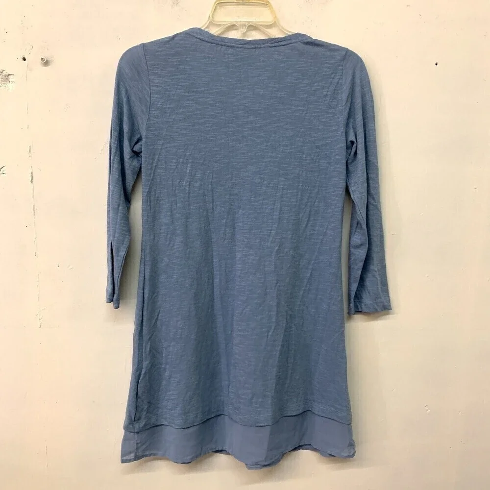 LOGO by Lori Goldstein Womens Size XXS Blue Embellished Cotton Tunic Top - Picture 3 of 5